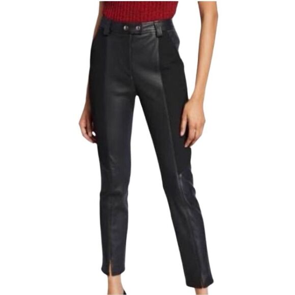 A.L.C. Devin Black Lamb Leather Pants Panels Size 6 Skinny High Rise New No Tags - Picture 1 of 13